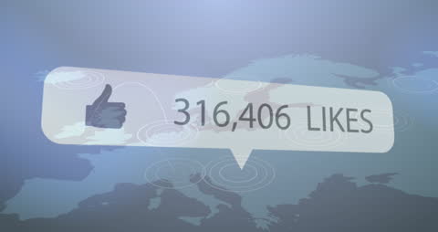 Social Media Like Counter on World Map Concept