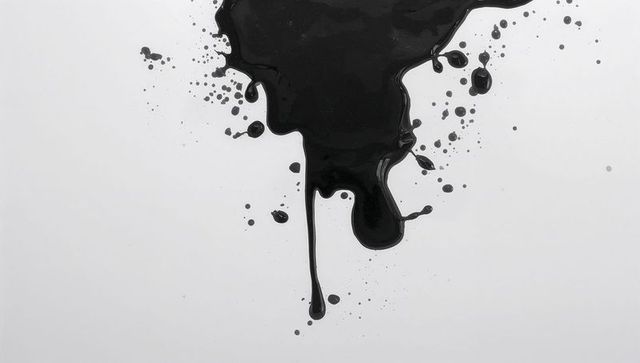 Abstract dripping black liquid art on white background