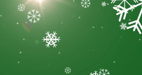 Falling Snowflakes on Festive Green Background