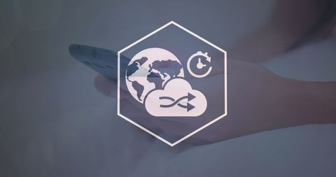 Global network connections and data processing icons