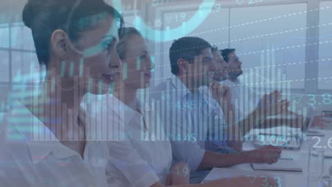 Diverse Call Center Team with Digital Data Overlay