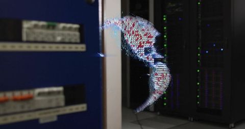 Futuristic Holographic Globe in Server Room