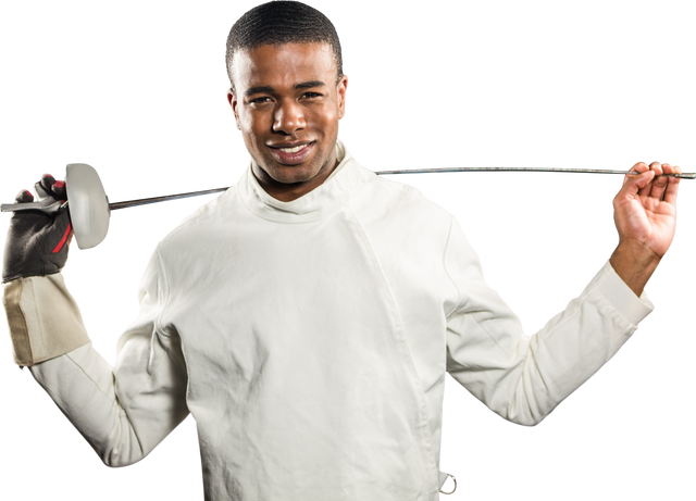 Transparent African American Fencer Holding Sword Operating On White Background - Download Free Stock Videos Pikwizard.com