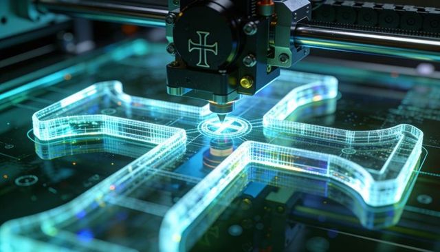 High-Precision Extruder Fabricating Translucent Cross Component with Cyan Edge Lighting