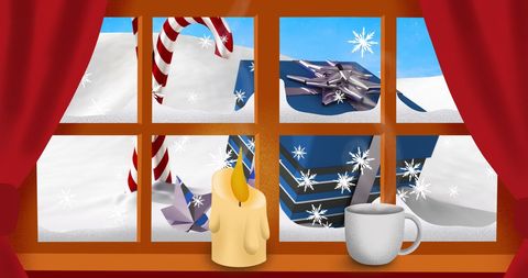 Cozy Winter Window Scene with Cafe Mood