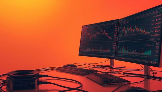 Dual Monitors Displaying Stock Market Data in Modern Workspace