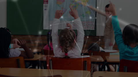 Children Engaging in Classroom Activities with Data Overlay