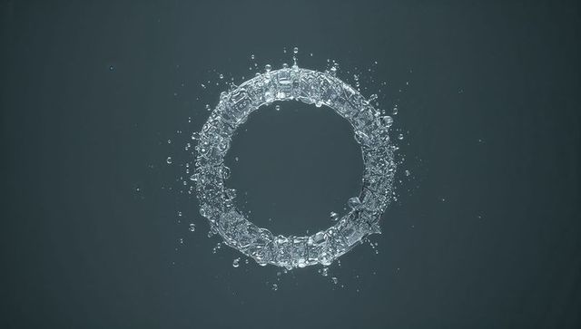 Dynamic Ring of Water Droplets and Splashes on Dark Background