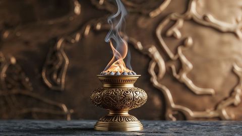 Elegant decorative brazier with burning coals
