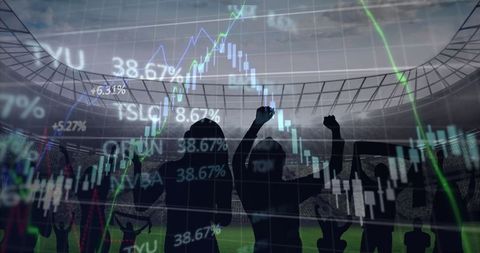 Silhouettes of Fans Celebrating with Dynamic Mixed Media Overlay