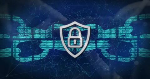 Digital Shield with Padlock Symbol on Cybersecurity Background