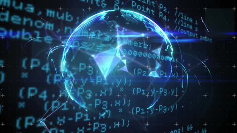 Digital Globe with Coding Overlays and Holographic Effects