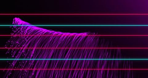 Vivid digital spectrum with pink and green lines on purple light trails