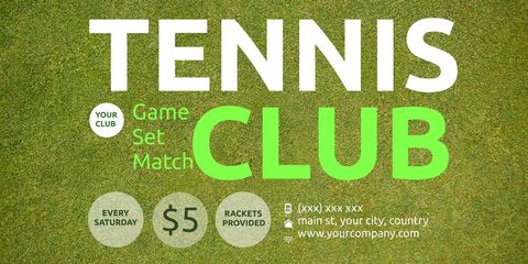 Green Tennis Club Event Announcement with Grassy Background - Download Free Stock Templates Pikwizard.com