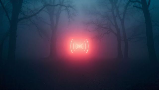 Mysterious Neon Pulse in Misty Forest Night