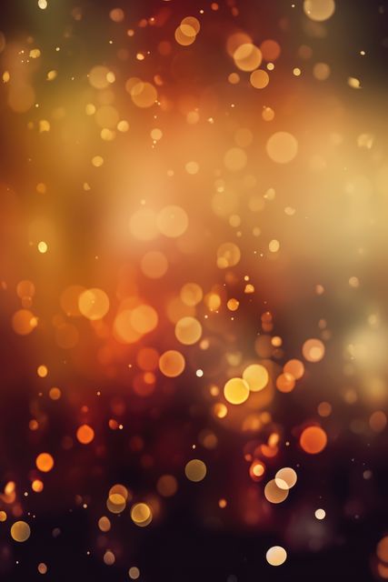 Orange and yellow bokeh light spots at night, vertical, created using generative ai technology. Atmospheric nighttime bokeh lights background, digitally generated image.