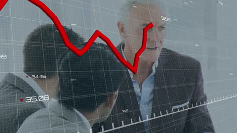 Caucasian Business Professionals Analyzing Data Trends in Office