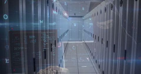 Cyber threat and data protection in server room concept