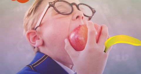 Child Enjoying Healthy Snack with Appealing Overlay Design