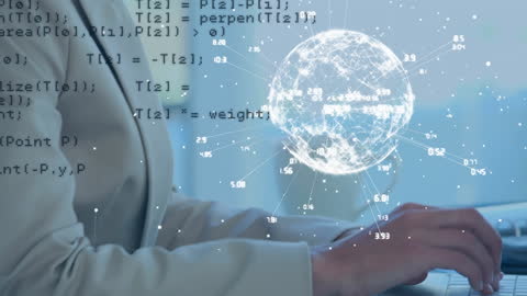 Woman Coding with Virtual Interface and Global Technology