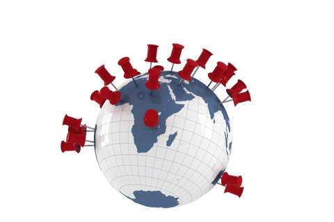 transparent globe with red pushpins signifying global locations - Download Free Stock Videos Pikwizard.com