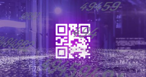 Digital QR Code in Server Room with Numeric Data Flow - Download Free Stock Images Pikwizard.com