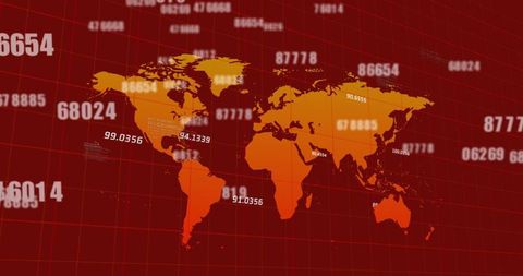 World Map with Digital Data on Red Background - Download Free Stock Images Pikwizard.com