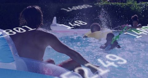 Man Reclining in Inflatable Ring Amid Summer Pool Fun