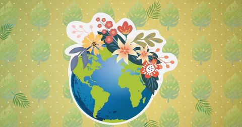 Planet Earth with Blossoming Flowers, Symbol of Nature