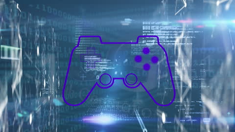 Futuristic Gaming Console Icon in Digital Data Network