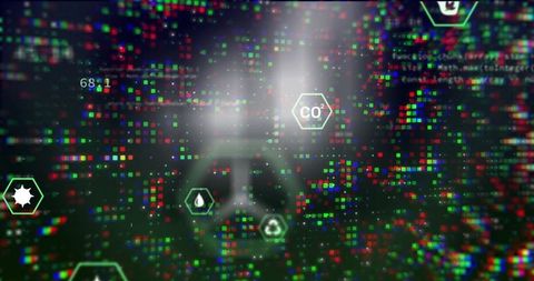Digital interface display with technology and business icons