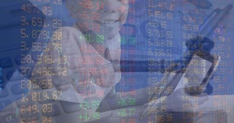 Child interacting with stock market data over computer screen