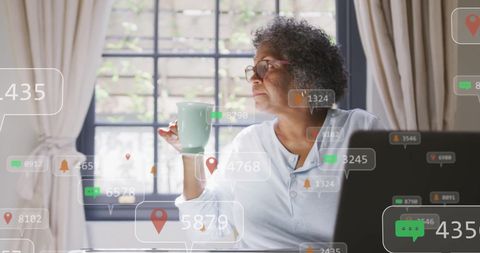 Elderly Woman Interacting with Social Media Notifications and Technology