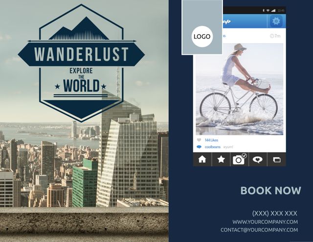 Modern Travel Poster with Urban Landscape and Coastal Biking Imagery - Download Free Stock Templates Pikwizard.com