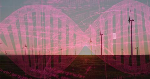 Futuristic landscape: wind turbines amplifying eco-tech innovation