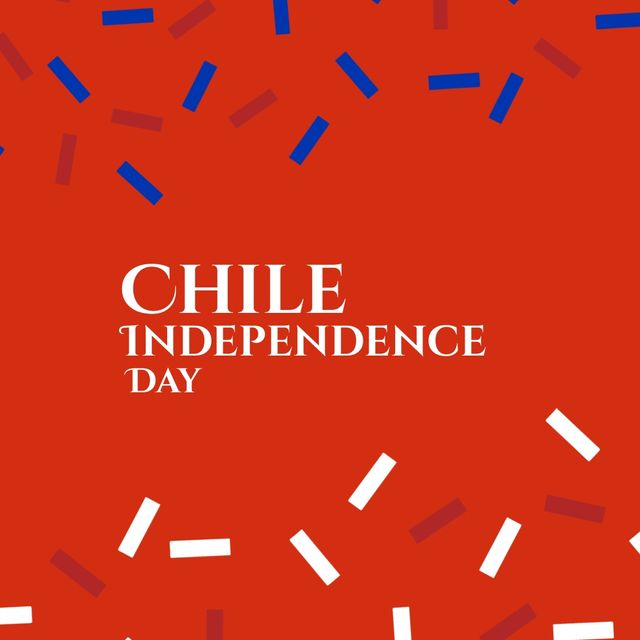 Vector image of chile independence day text with patterns on red background, copy space. Illustration, patriotism, celebration, freedom and identity concept.