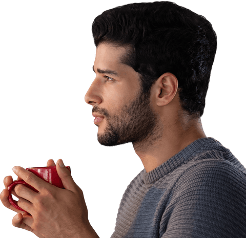 transparent profile of thoughtful man holding red coffee cup - Download Free Stock Videos Pikwizard.com