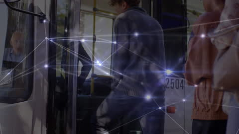 Abstract Network Connections Over People Entering Bus