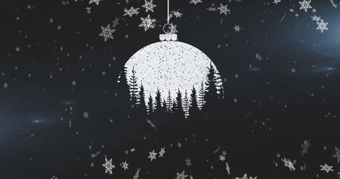 Holiday Bauble with Falling Snowflakes on Black Background