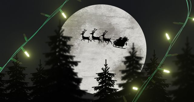 Santa's Sleigh Journey Full Moon Night with Festive Lights - Download Free Stock Images Pikwizard.com