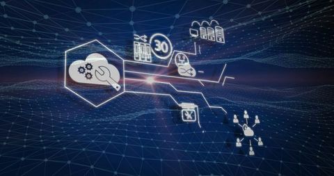 Futuristic Technology Icons Over Digital Network Grid - Download Free Stock Images Pikwizard.com