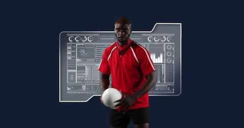 Rugby Player Analyzed with Digital Interface Technology Background