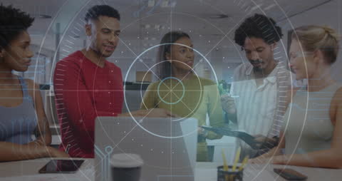 Diverse Team Collaboration with Digital Future Concept Overlay