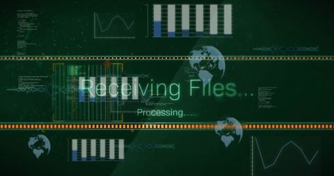 Receiving Files Processing Dashboard with Network Telemetry, Graphs, Globe and Orange Bands