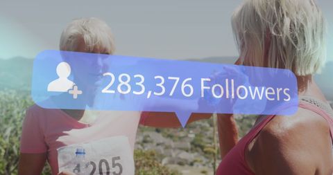 Senior women embracing fitness with social media connections