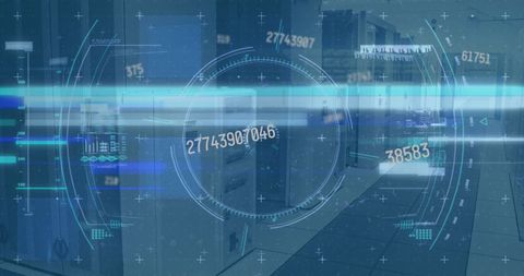 High-tech office with digital data scanning overlay