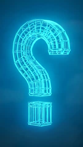 Rotating Neon Wireframe Question Mark Transforming into Exclamation Looping Vertical Hologram