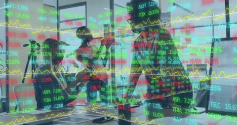 Diverse Team Analyzing Stock Market Trends with Masks On