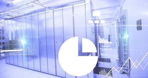 Data Center with Digital Overlay Illustrating Network Cloud Connectivity