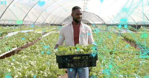 Futuristic Farmer Using Digital Technology in Sustainable Greenhouse
